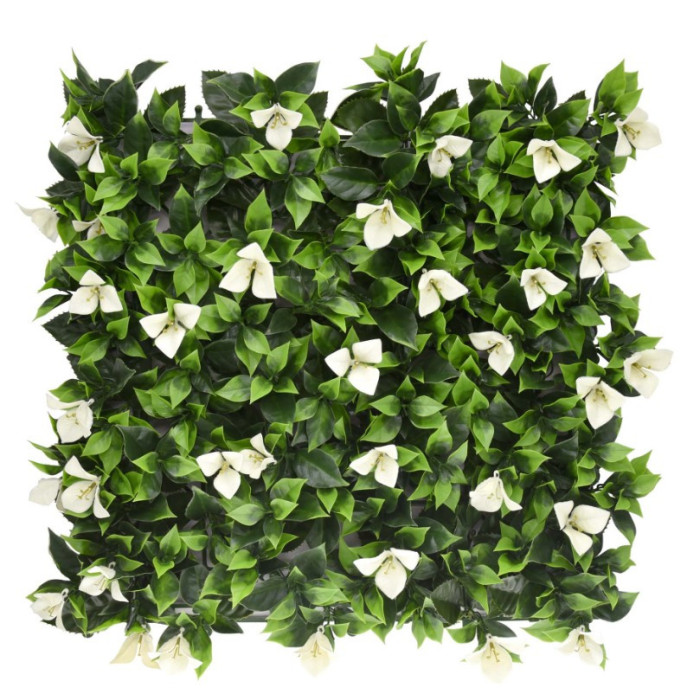 Beyaz Çiçekli Bougainvillea Çim Duvar 50×50 Panel | Zarif Yeşil Duvar